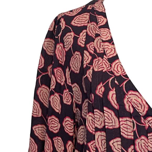 Maeve for Anthropologie Cathy Pleated Top Womens Medium Plum Floral Puff Sleeves - Picture 3 of 10